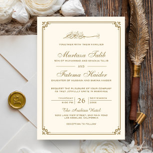 Cream and Gold Border Muslim Wedding Invitation
