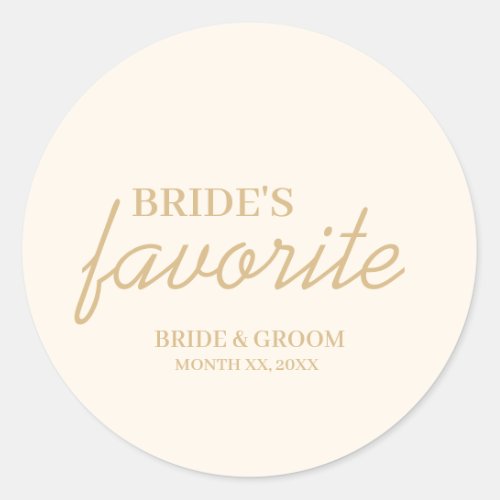 Cream and Gold Brides Favorite Snack Wedding Classic Round Sticker