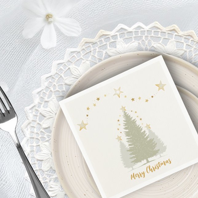 Cream and Gold Christmas Tree and Stars Napkins (Cream and Gold Christmas Tree and Stars Napkins)