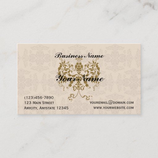 Customizable Cream and Gold Damask Business Card