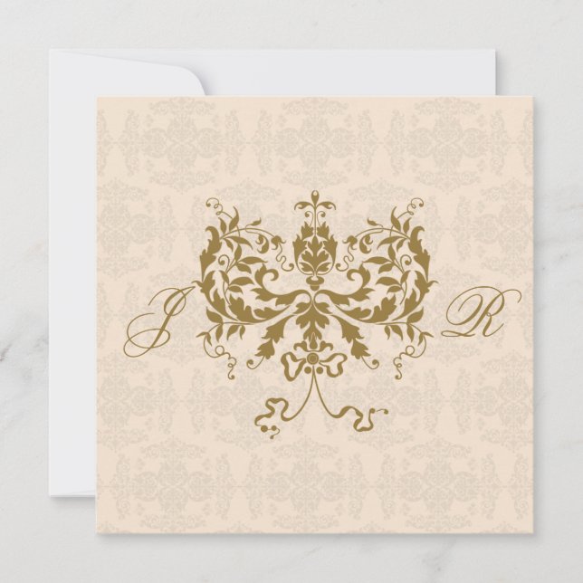 Cream and Gold Damask Initial Anniversary Invitation (Front)