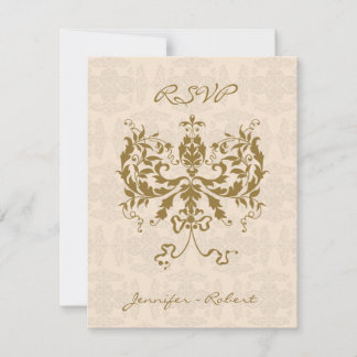Cream and Gold Damask Initial Response Card