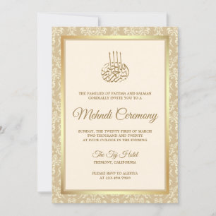Cream and Gold Damask Islamic Mehndi Ceremony Invitation