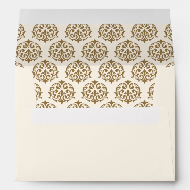 Cream and Gold Damask Pattern Wedding Envelope (Back (Bottom))