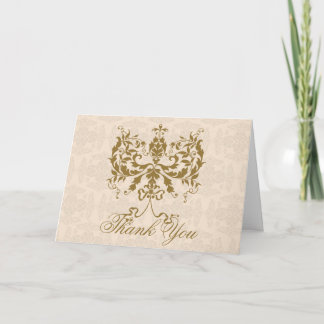 Cream and Gold Damask Thank You card