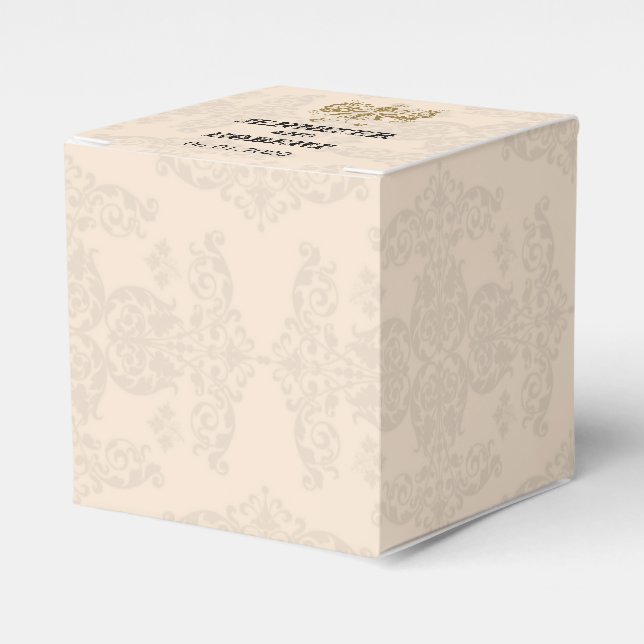 Cream and Gold Damask Wedding Favor Box (Front Side)