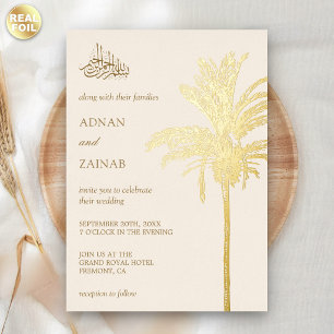 Cream and Gold Date Palm Muslim Wedding Foil Invitation