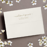 Cream and Gold elegant and modern Wedding 5x7 Envelope<br><div class="desc">A customizable handwriting solid ivory off white 5X7 envelope with a white lining inside. This personalized elegant solid cream envelope is a classy way to send invitations. Personalize this design with your own handwritten return address on the back flap. Perfect for birthday, wedding, bachelorette party, bridal shower or baby shower....</div>