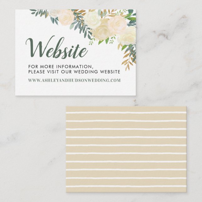 Cream and Gold Floral Greenery Wedding Website Enclosure Card (Front/Back)