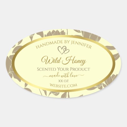 Cream and Gold Floral Product Labels with Hearts