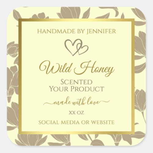 Cream and Gold Floral Product Labels with Hearts