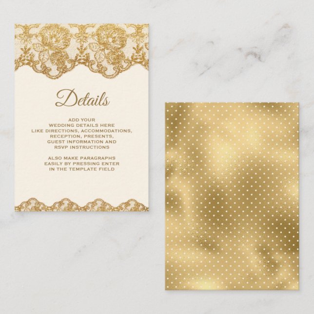 Cream and Gold Foil Lace Details Enclosure Card (Front/Back)
