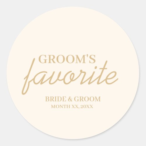 Cream and Gold Grooms Favorite Snack Wedding Classic Round Sticker