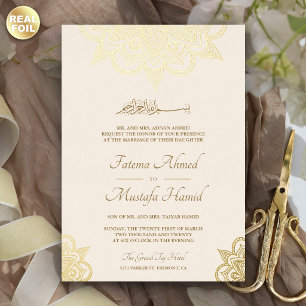 Cream and Gold Henna Mehndi Islamic Muslim Wedding Foil Invitation