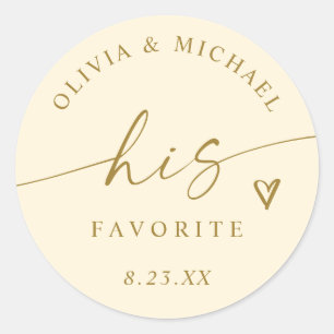 Cream and Gold His Favorite Wedding Treat Bag Classic Round Sticker