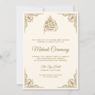 Cream and Gold Islamic Muslim Mehndi Ceremony Invitation