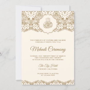 Cream and Gold Lace Islamic Mehndi Ceremony Invitation