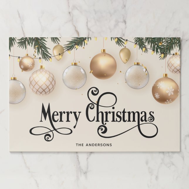 Cream and Gold Merry Christmas paper placemat (Front)