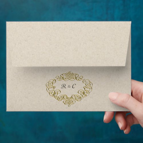 Cream and Gold Metallic Crest Wedding Envelope