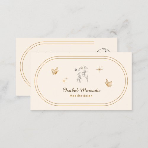 Cream and Gold Minimalist Aesthetician  Business Card