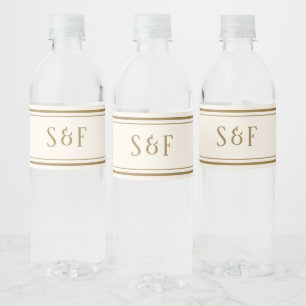 Cream and Gold Monogram Water Bottle Label