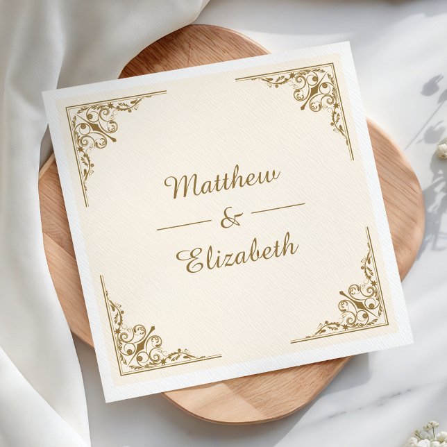 Cream and Gold Ornate Wedding Paper Napkins (Creator Uploaded)