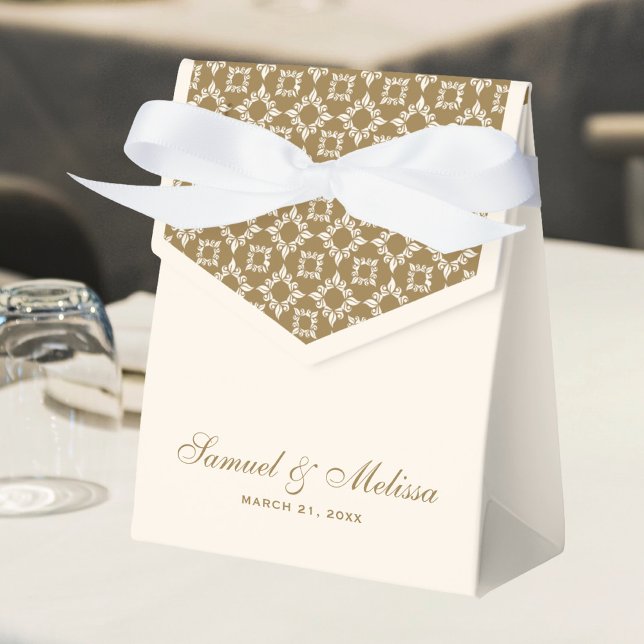 Cream and Gold Pattern Wedding Favor Boxes (Creator Uploaded)