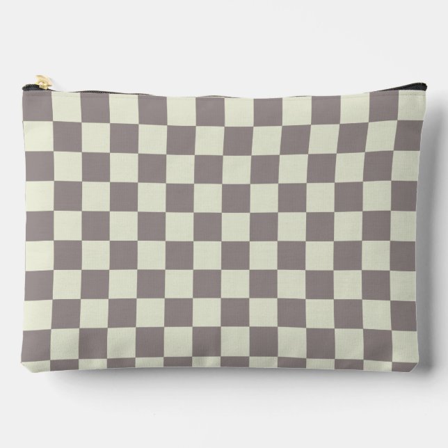 Cream and Gray Check Accessory Pouch (Front)