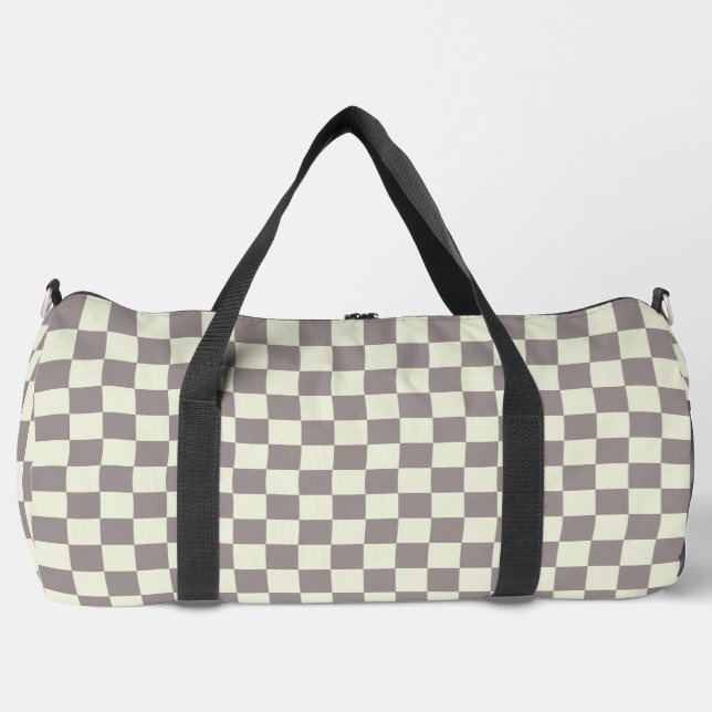 Cream and Gray Check Duffle Bag (Front)