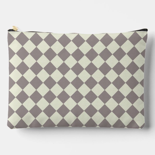 Cream and Gray Diamonds Accessory Pouch (Front)