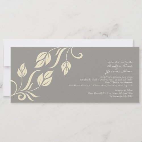 Cream and Gray Floral Leaves Wedding Invitation