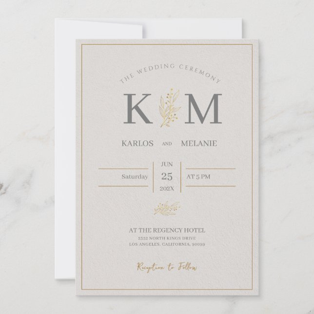 Cream And Gray Simple Minimalist Elegant Wedding  Invitation (Front)