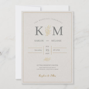 Cream And Gray Simple Minimalist Elegant Wedding  Invitation