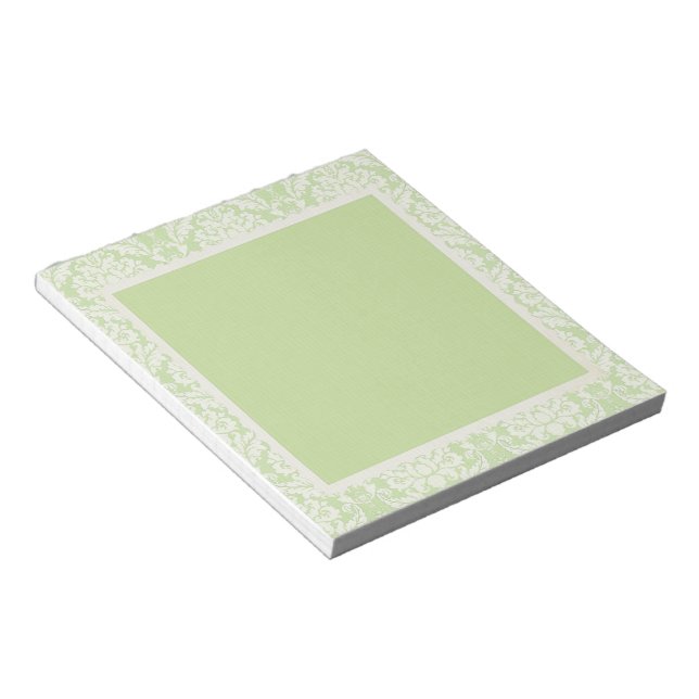 Cream and Green Damask Tear away Notepads (Angled)