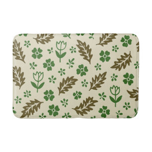 Cream and Green Floral Bath Mat