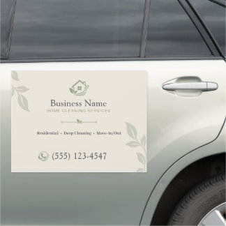 Cream and Green Home Cleaning Services Car Magnet