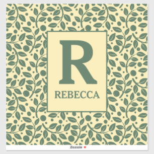 Cream and Green Leaf Pattern Luggage Sticker