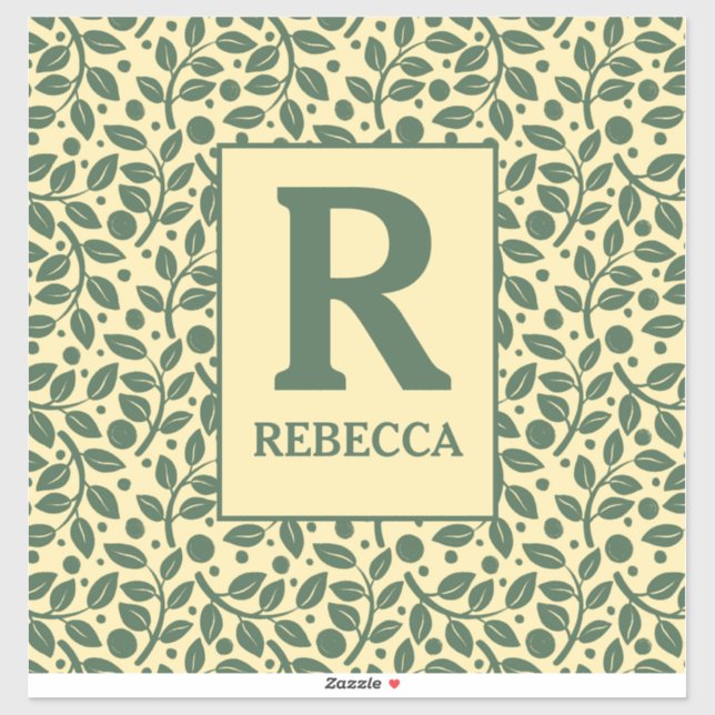 Cream and Green Leaf Pattern Luggage Sticker (Sheet)