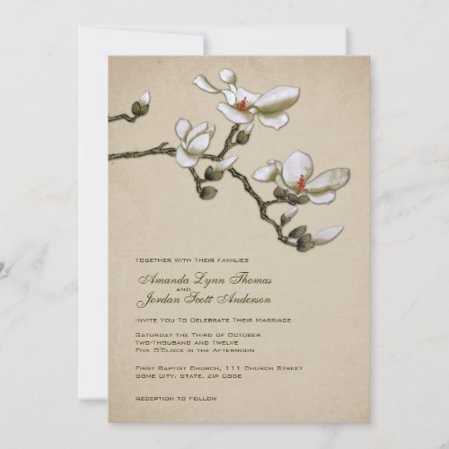 Cream and Green Magnolia Wedding Invitation