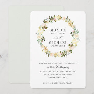 Cream and Grey Botanical Floral Wreath Wedding Invitation