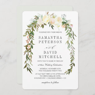 Cream and Grey Botanical Garland Floral Wedding Invitation