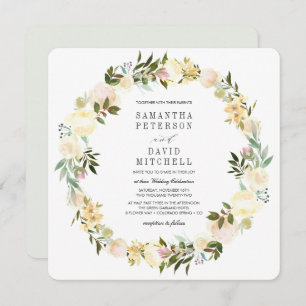 Cream and Grey Botanical Garland Floral Wedding Invitation