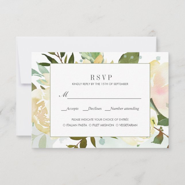 Cream and Grey  meal option wedding rsvp (Front)