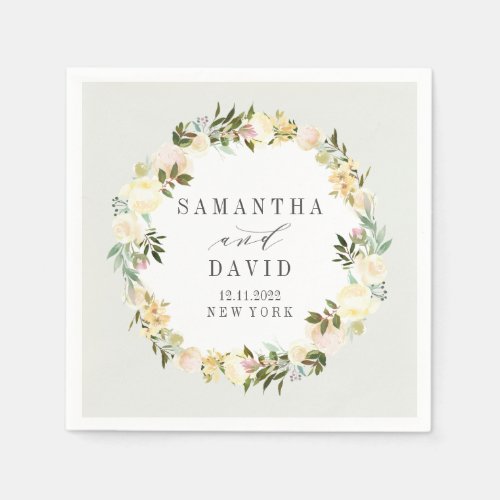 Cream and Grey Wedding floral personalized Napkins
