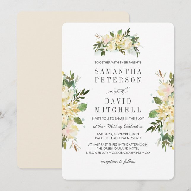 Cream and Ivory |  Botanical Chic  Floral Wedding Invitation (Front/Back)