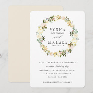 Cream and Ivory Botanical Floral Wreath Wedding Invitation