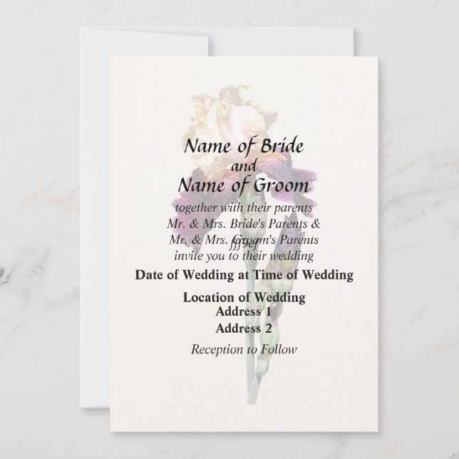 Cream and Maroon Iris and Buds Invitation (Front)