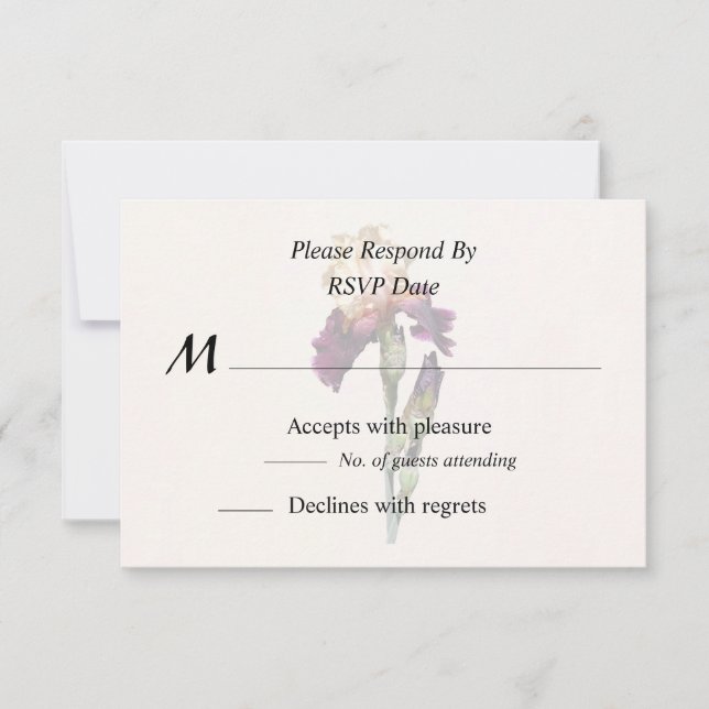 Cream and Maroon Iris and Buds RSVP Card (Front)