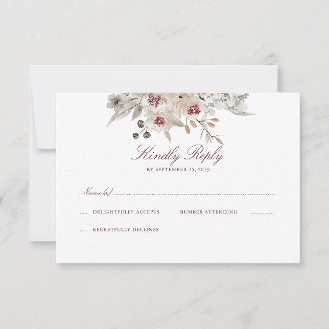 Cream and Marsala Watercolors Wedding RSVP Card (Front)