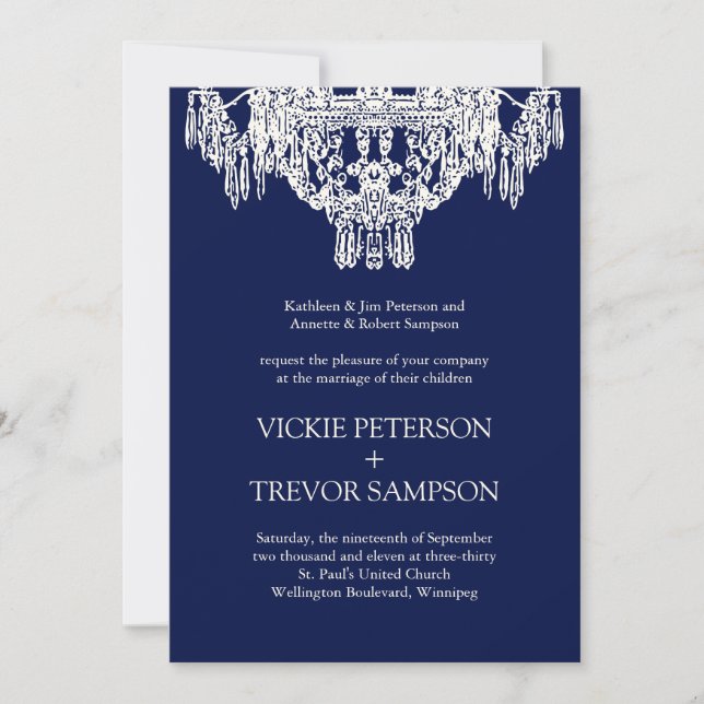 Cream and Midnight  Chandelier Wedding Invitations (Front)